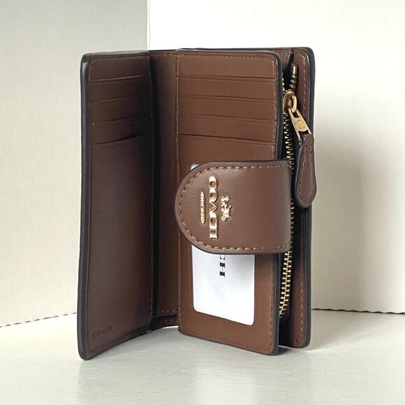 Coach Medium Corner Zip Wallet Shell CBO36 Brown Signature Canvas ID Compact - Picture 4 of 8